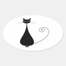 Black Whimsy Kitty 4 Oval Sticker