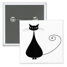 Black Whimsy Kitty 4 Pinback Buttons
