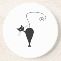 Black Whimsy Kitty 5 Beverage Coasters