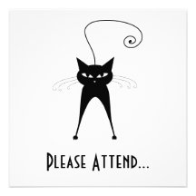 Black Whimsy Kitty 6 Custom Invitations