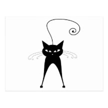Black Whimsy Kitty 6 Postcards