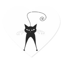 Black Whimsy Kitty 6 Heart Sticker