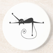 Black Whimsy Kitty 7 Beverage Coaster