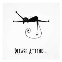 Black Whimsy Kitty 7 Custom Invitations