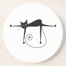 Black Whimsy Kitty 8 Drink Coaster