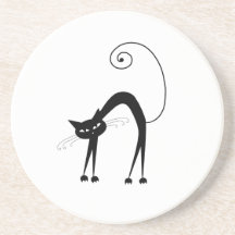 Black Whimsy Kitty 9 Drink Coaster