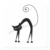 Black Whimsy Kitty 9 Square Stickers