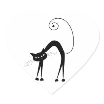 Black Whimsy Kitty 9 Heart Sticker