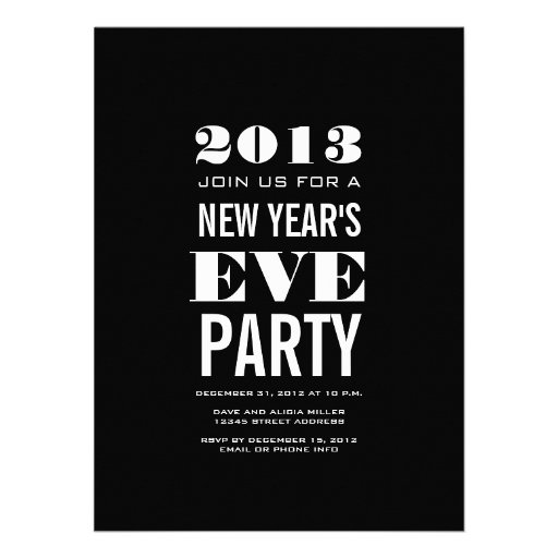 Black White 2013 New Year's Eve Party Invitation (front side)