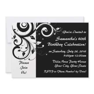 Black+White 5x7 Reverse Swirl 40 Party Invitations invitation