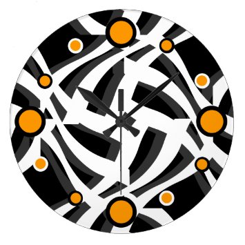 Black White Abstract Orange Wall Clock