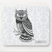 Black & White Abstract Owl Mouse Pad