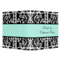 Black, White, and Aquamarine Damask Binder