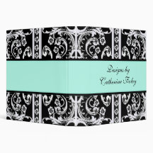 Black, White, and Aquamarine Damask Binder