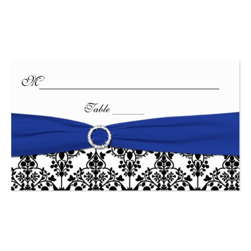 Black, White, and Blue Damask Placecards Business Card