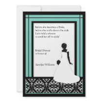 Black, White and Blue - Green Damask Bridal Shower Custom Announcement