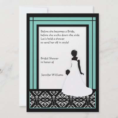 Black White and Blue Green Damask Bridal Shower Custom Announcement by 