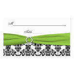 Black, White, and Chartreuse Damask Placecards Business Card Template