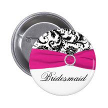 Black, White, and Fuchsia Damask Bridesmaid Pin