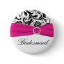 Black, White, and Fuchsia Damask Bridesmaid Pin