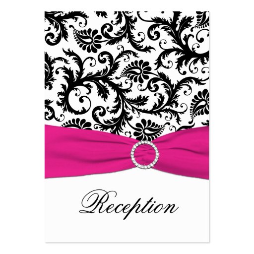 Black, White, and Fuchsia Damask Enclosure Card Business Card (front side)