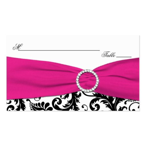 Black, White, and Fuchsia Damask Placecards Business Card Templates (front side)