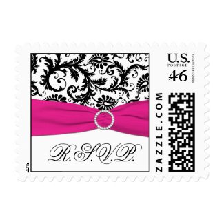 Black, White, and Fuchsia Damask RSVP Postage stamp