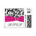 Black, White, and Fuchsia Damask RSVP Postage