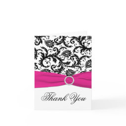 Black, White, and Fuchsia Damask Thank You Card card