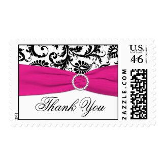 Black, White, and Fuchsia Damask Thank You Postage stamp