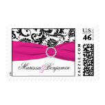 Black, White, and Fuchsia Damask Wedding Postage