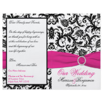 Black, White, and Fuchsia Damask Wedding Program Personalized Flyer