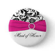 Black, White, and Fuchsia Maid of Honor Pin button