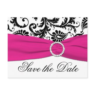 Black, White, and Fuchsia Save the Date Postcard postcard