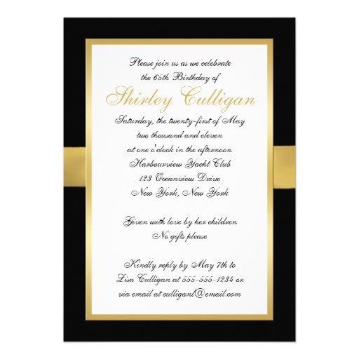 Black, White, and Gold Floral 65th Birthday Invite