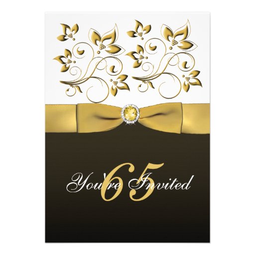 Black, White, and Gold Floral 65th Birthday Invite