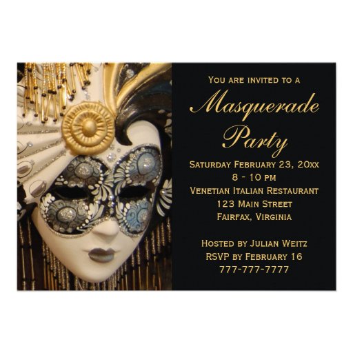 Black White and Gold Masquerade Party Invitations (front side)