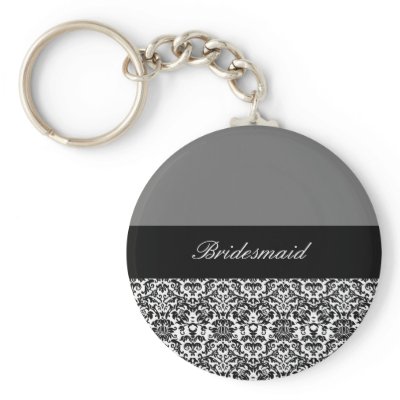 black,white and grey damask design 2 keychain