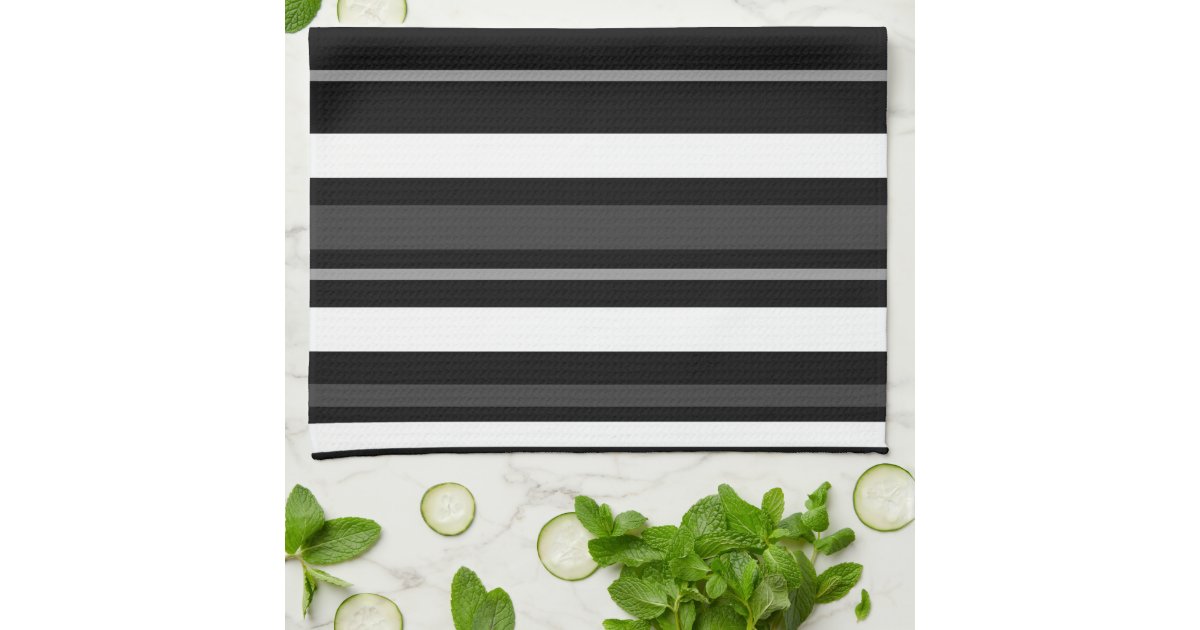 Black, white and grey stripes. kitchen towels Zazzle
