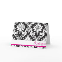 black white and hot pink damask thank you card by somegirl black white and hot pink damask thank you card