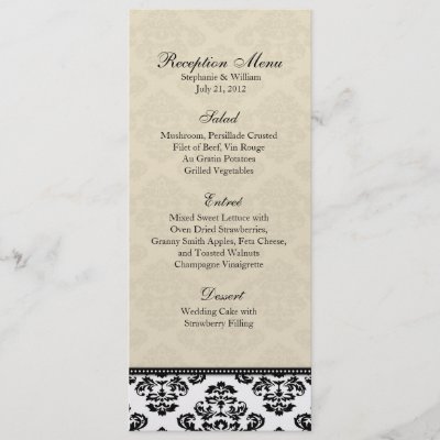 Black White and Ivory Damask Reception Menu Announcement by Eternalflame