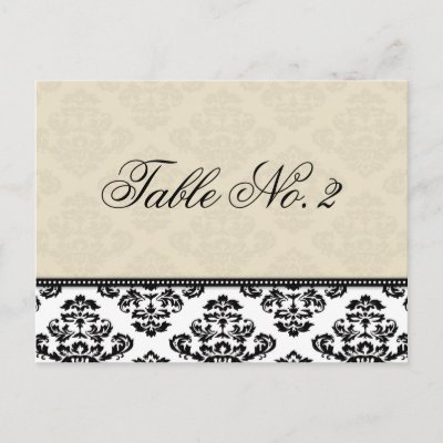 Black White and Ivory Damask Wedding Table Number Postcards by Eternalflame