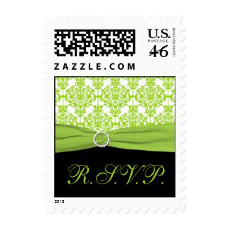 Black, White, and Lime Damask RSVP Postage stamp