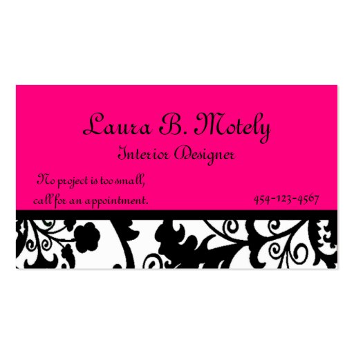 Black, White, and Pink Damask Business Card
