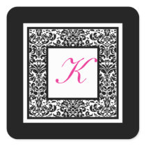 Black, White, and Pink Damask Monogram Sticker