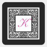 Black, White, and Pink Damask Monogram Sticker