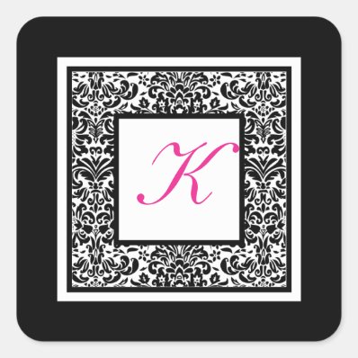 Black, White, and Pink Damask Monogram Sticker