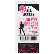 Black, White and Pink VIP Sweet 16 Ticket Party Custom Invitation