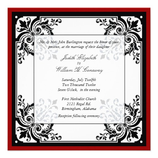 Black, White, and Red Baroque Wedding Invitation