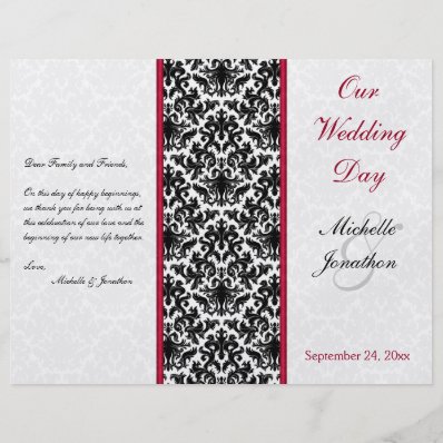 Black, White, and Red Damask Wedding Program